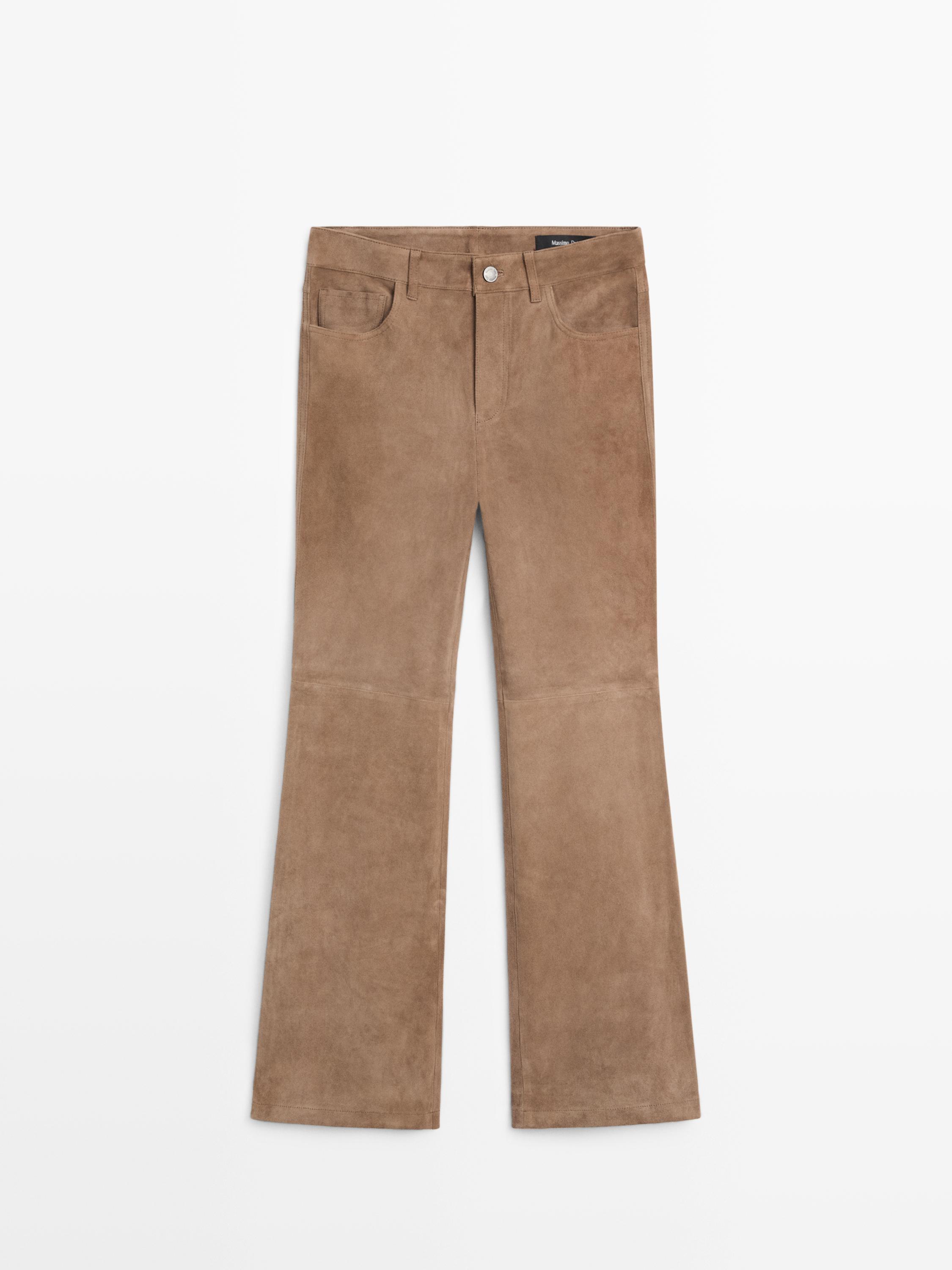 Legging flare en cuir finition daim